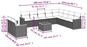 11 pcs conjunto sofás de jardim c/ almofadões vime PE preto