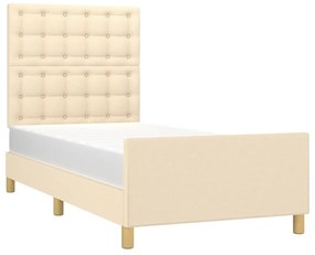 Estrutura de cama c/ cabeceira tecido cor creme 90x190 cm