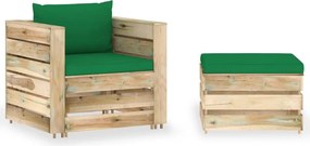 vidaXL 2 pcs conj. lounge jardim c/ almofadões madeira impreg. verde