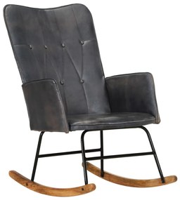 Cadeira de baloiço couro genuíno cinzento