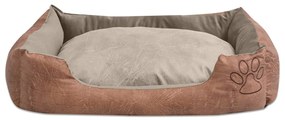 Cama para cães com almofada couro artificial PU tamanho L bege