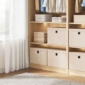Conjunto de 3 Caixas de arrumação, 43 x 30 x 30 cm com tampa, caixas organizadoras bege areia