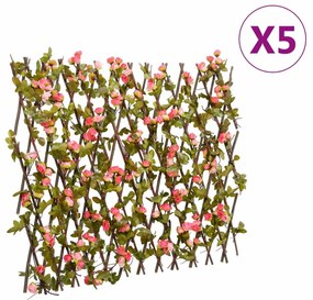 vidaXL Treliça hera artificial extensível 5 pcs 180x60 cm rosa escuro
