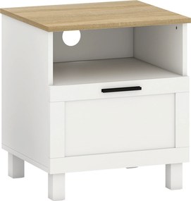 HOMCOM Mesa de Cabeceira com Gaveta, Nicho Aberto e Pés de Madeira 45 x 38 x 50 cm Branco | Aosom Portugal