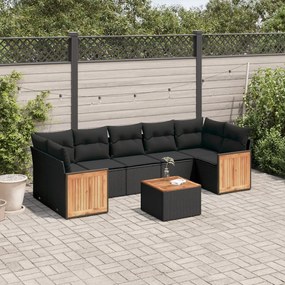vidaXL 8 pcs conjunto sofás de jardim com almofadões vime PE preto