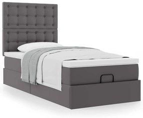 Cama otomana com colchão 90x200 cm couro artificial cinzento