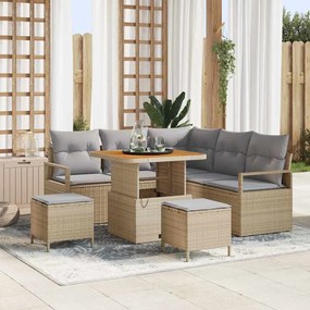 vidaXL Conjunto de Sofá de Jardim de 8 Peças com Almofadas Bege Rattan Sintético Acácia