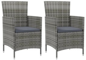 vidaXL Cadeiras de jardim c/ almofadões 2 pcs vime PE cinzento