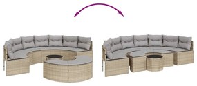 3 pcs conjunto de sofás de jardim semicircular vime PE bege