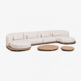 Conjunto De Jardim Com Sofá Modular Chaise Longue De 4 Peças E 2 Mesas De Centro Em Madeira De Acácia Gerard Marrom Acácia Claro - Sklum