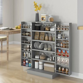 Armário de Cozinha Armário Despensa Cozinha com 2 Portas e 16 Prateleiras Armário Moderno 60x30x104 cm Cinzento