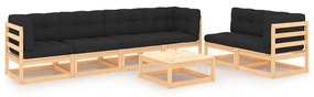vidaXL 7 pcs conjunto lounge de jardim c/ almofadões pinho maciço
