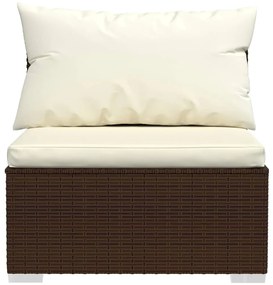 4 pcs conjunto lounge jardim c/ almofadões vime PE castanho
