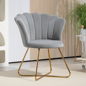 Poltrona em forma de concha, cadeira de Toucador, poltrona em veludo, poltrona de sala com pés em aço, 69 x 64 x 80 cm, cinzenta