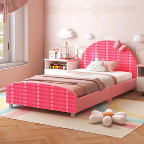 Cama infantil Estrutura de cama infantil com cabeceira e estribo macios para meninas com 6 pés estáveis ajustáveis 152 x 77 x 70 cm rosa