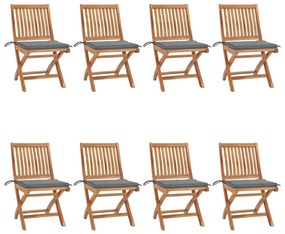vidaXL Cadeiras de jardim dobráveis c/ almofadões 8 pcs teca maciça