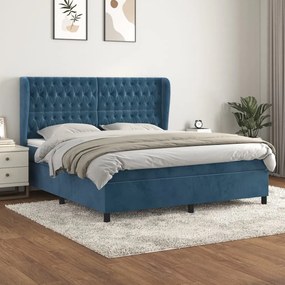 Cama com molas/colchão 180x200 cm veludo azul-escuro