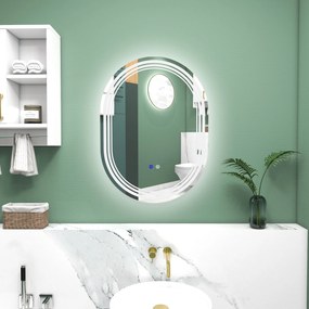Espelho Casa de Banho com Iluminação 70x50 cm Espelho de Parede com 3 Cores de Luz Brilho Ajustável Função Anti-Embaciamento Função Memória
