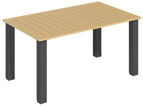 Outsunny Mesa de Jardim Retangular 150x90x73 cm com Pés de Aço Orifício para Chapéu de Sol e Desenho em Ripas Marrom Claro