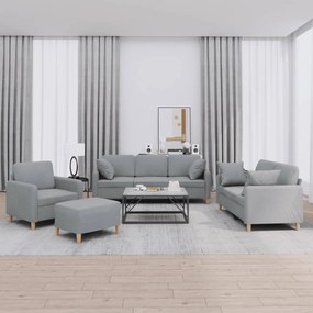 4 pcs conjunto de sofás com almofadas tecido cinzento-claro