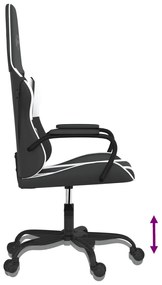 Cadeira gaming massagens couro artificial preto e branco