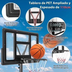 Cesto de basquetebol portátil com 11 níveis de altura ajustável com 110 cm de tabela Base almofadada Saco de peso para crianças