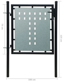 Portão de cerca com porta única 100x125 cm preto
