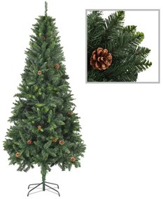 vidaXL Árvore de Natal artificial com pinhas 210 cm verde