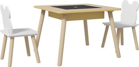 AIYAPLAY Mesa Infantil com 2 Cadeiras, Conjunto com Armazenamento e Encosto em Forma de Urso para Crianças de 3-6 Anos, Madeira Natural | Aosom Portugal