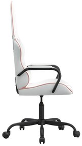 Cadeira gaming massagens couro artificial branco e rosa