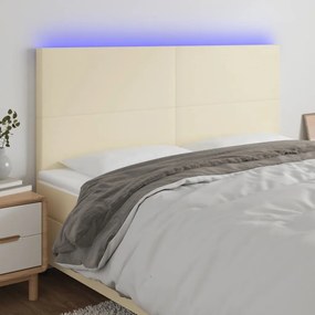 vidaXL Cabeceira cama c/ LED 200x5x118/128 cm couro artificial crème