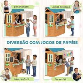 Casa Infantil para Exterior e Interior de Madeira com Balcão  Floreiras Quadro Janelas Alvo e 4 Bolas 142x120x141,5 cm Madeira