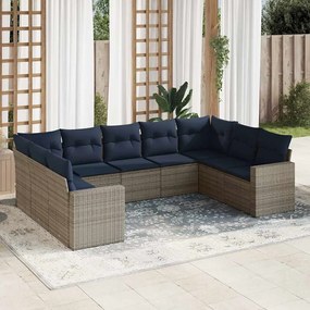 vidaXL 9 pcs conjunto sofás p/ jardim c/ almofadões vime PE cinzento