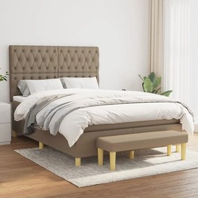 vidaXL Cama com molas/colchão 140x200 cm tecido castanho-acinzentado