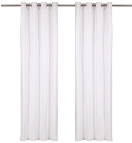 vidaXL Cortinas com argolas de metal 2 pcs algodão 140x225 cm branco