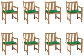 vidaXL Cadeiras de jardim c/ almofadões verde 8 pcs teca maciça