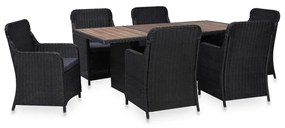 vidaXL 7 pcs conjunto de jantar para jardim vime PE preto