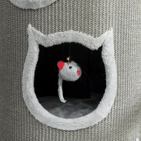Barril Arranhador para Gatos, 38 x 38 x 96 cm, Três Níveis com Plataforma, Cinzento
