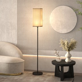 Candeeiro de pé para sala de estar com abajur bege com efeito de linho e interruptor de pé Ø 25 x 161,5 cm preto