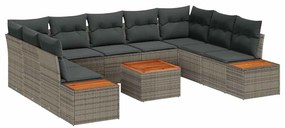 Conjunto de Sofá de Jardim com 6 Peças e Almofadas Cinza, feito em Rat