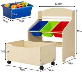 Organizador de livros e brinquedos infantis com 3 caixas para jardim de infância e educação domiciliar 63,5 x 38 x 76 cm Natural