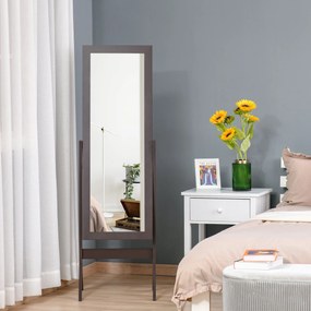 Espelho de pé grande 47 x 46  x 148  cm com inclinação ajustável para roupeiro ou quarto, cor café