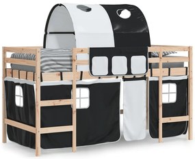 Cama alta criança c/ túnel 80x200 cm pinho maciço branco/preto