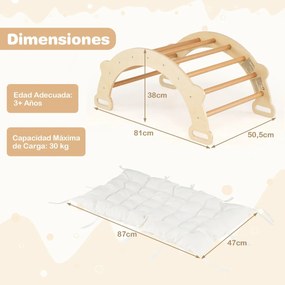 Arco de escalada infantil com almofada Escada Montessori 3 em 1 para trepar madeira para crianças Ginásio de escalada natural