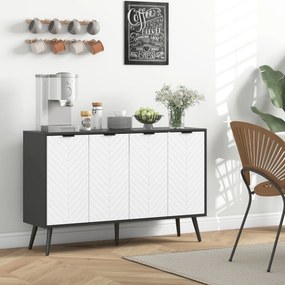 Aparador de 4 Portas, Aparador de Sala com Prateleiras Ajustáveis e Pés de Madeira para Cozinha Branco e Preto 120x35x77,4 cm