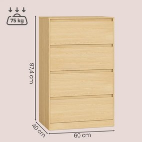 Cómoda, com 4 gavetas 40 x 60 x 97,4 cm armário de arrumação, Amarelo