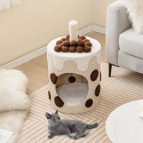 Arranhador para gatos em forma de chá de bolhas Torre para gatos com poste de arranhar em sisal e bola suspensa 67 x 37 x 37 cm castanho e bege