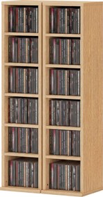 Conjunto de 2 prateleiras verticais para arrumação de CDs e DVDs, com 12 compartimentos, 21 x 22,5 x 88,5 cm, capacidade para 204 CDs, em madeira natu