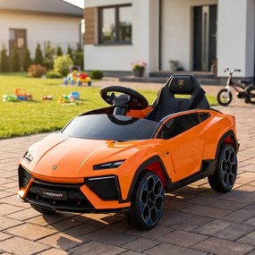 Carro elétrico para crianças Lamborghini Lanzador 12V Pneus em borracha maciça, banco em pele sintética Laranja