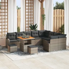 vidaXL Conjunto de Sofá de Jardim de 12 Peças com Almofadas Cinzento Poliratan Acácia